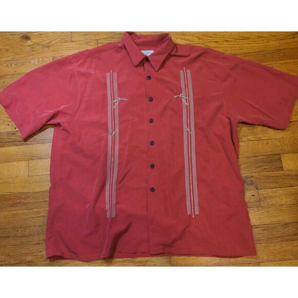 Cezani Paradise Collection Mens Red Camp Shirt Rockabilly Embroidered SZ XXL EUC - Picture 1 of 7